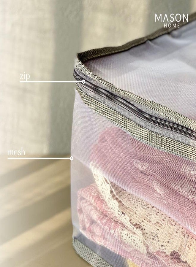 MASON HOME Net/Mesh Lehenga Storage Bag Small - 1pc - L x B x H - 18" x 13" x 9" | Clothes Storage Bag - Wardrobe Organizer with Transparent Window And Zip | Lehengas - Sarees - Delicate Garments - Image 4